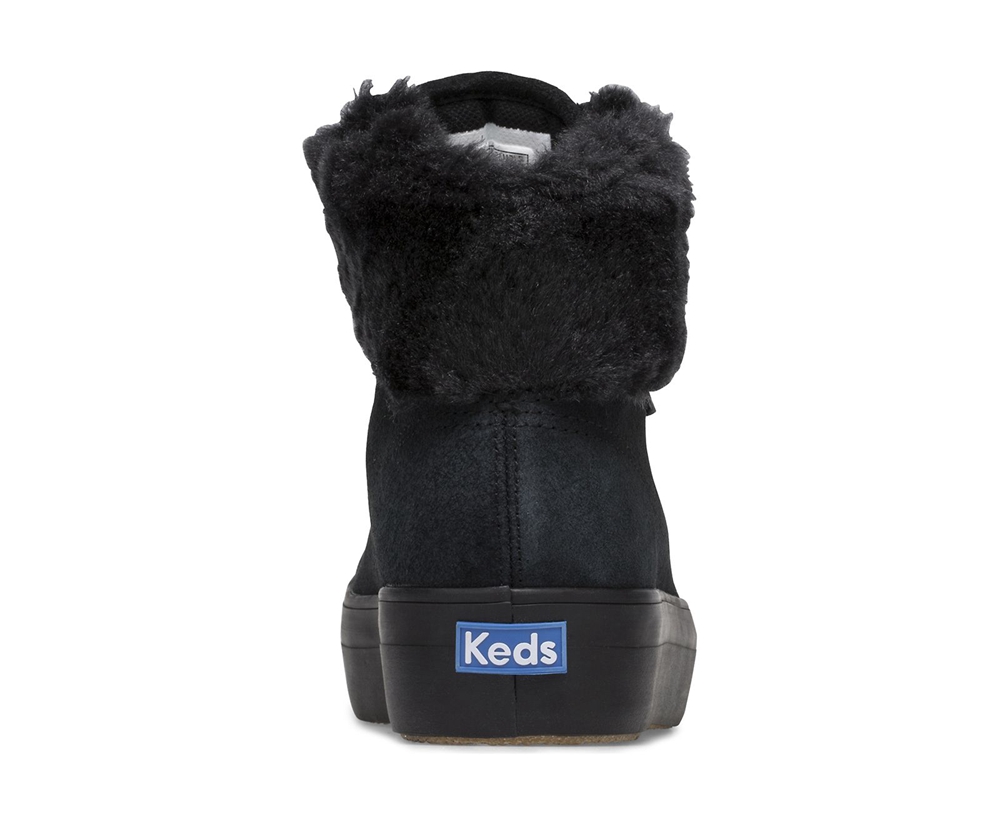 Tenis Keds Mujer Negros - Rise Hi Suede Faux Fur - 3629-GLXRV